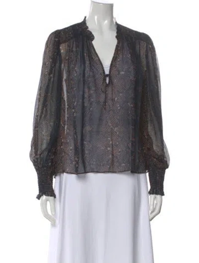 Pre-owned Ulla Johnson Silk Printed Blouse In Blue