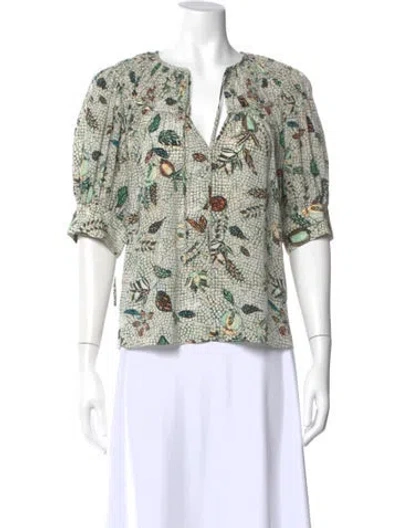 Pre-owned Ulla Johnson Silk Printed Blouse In Blue
