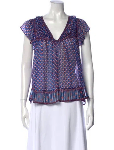 Pre-owned Ulla Johnson Silk Printed Blouse In Blue