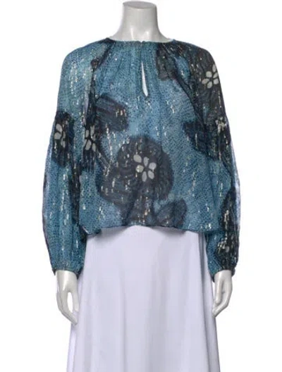 Pre-owned Ulla Johnson Silk Printed Blouse In Blue