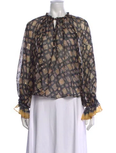 Pre-owned Ulla Johnson Silk Printed Blouse In Blue