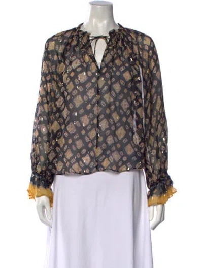 Pre-owned Ulla Johnson Silk Printed Blouse In Blue