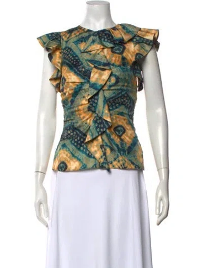 Pre-owned Ulla Johnson Silk Printed Blouse In Blue/orange