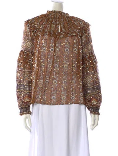 Pre-owned Ulla Johnson Silk Printed Blouse In Brown