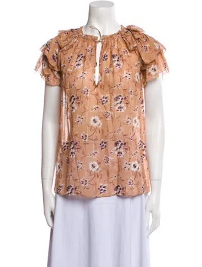 Pre-owned Ulla Johnson Silk Printed Blouse In Brown