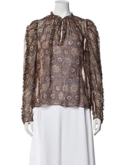 Pre-owned Ulla Johnson Silk Printed Blouse In Brown