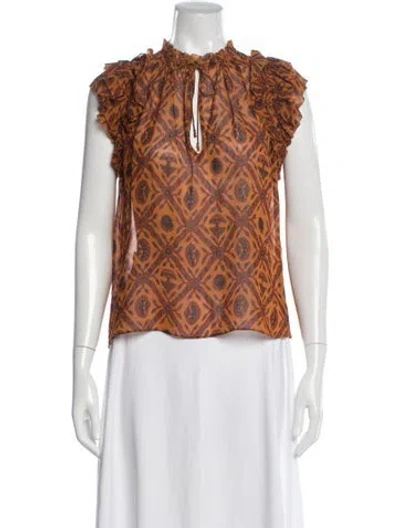Pre-owned Ulla Johnson Silk Printed Blouse In Brown