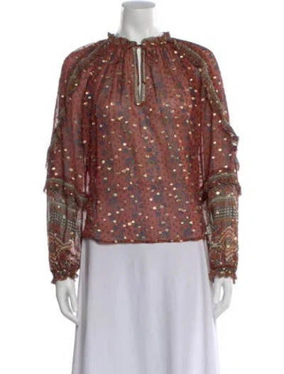 Pre-owned Ulla Johnson Silk Printed Blouse In Brown
