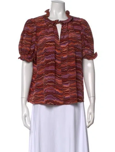 Pre-owned Ulla Johnson Silk Printed Blouse In Brown