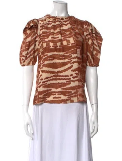 Pre-owned Ulla Johnson Silk Printed Blouse In Brown