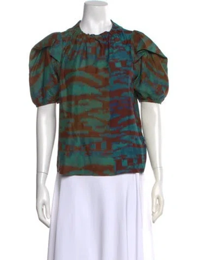 Pre-owned Ulla Johnson Silk Printed Blouse In Brown
