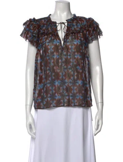 Pre-owned Ulla Johnson Silk Printed Blouse In Brown