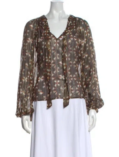 Pre-owned Ulla Johnson Silk Printed Blouse In Brown