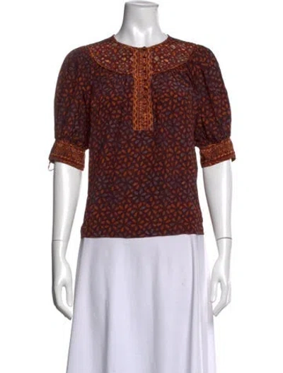 Pre-owned Ulla Johnson Silk Printed Blouse In Brown