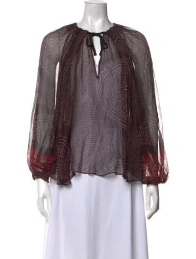 Pre-owned Ulla Johnson Silk Printed Blouse In Brown