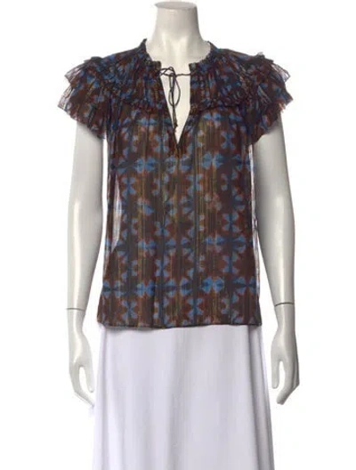 Pre-owned Ulla Johnson Silk Printed Blouse In Brown