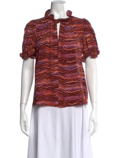 Pre-owned Ulla Johnson Silk Printed Blouse In Burgundy