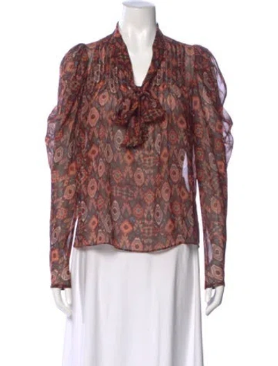Pre-owned Ulla Johnson Silk Printed Blouse In Burgundy/orange