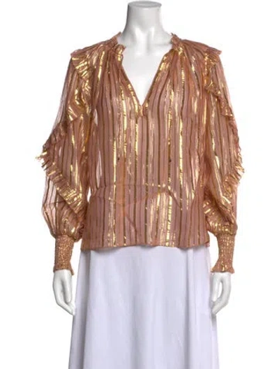 Pre-owned Ulla Johnson Silk Printed Blouse In Gold