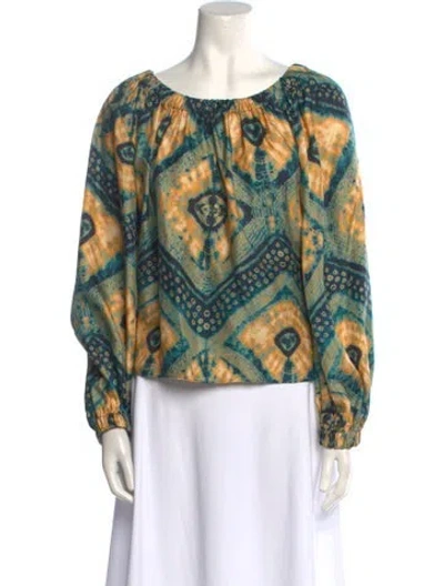Pre-owned Ulla Johnson Silk Printed Blouse In Green