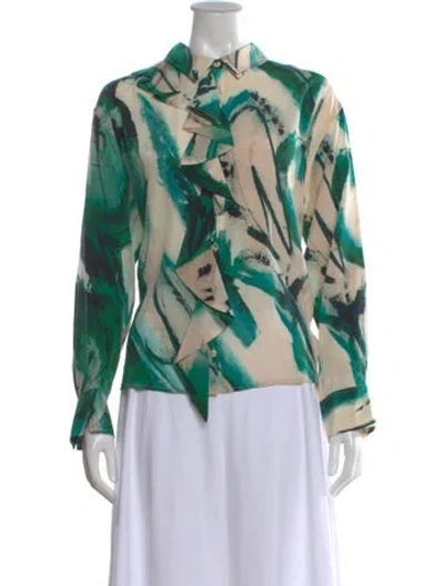 Pre-owned Ulla Johnson Silk Printed Blouse In Green