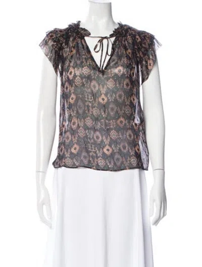 Pre-owned Ulla Johnson Silk Printed Blouse In Green