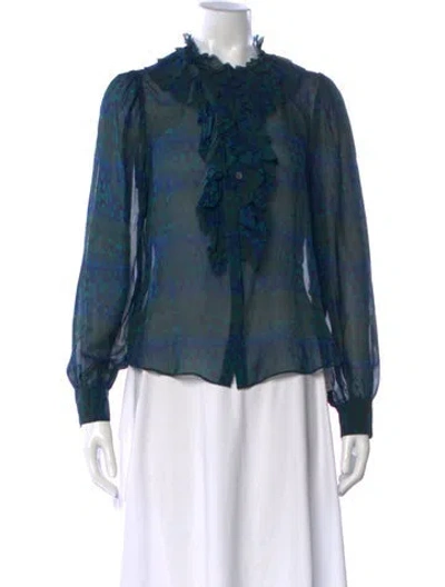 Pre-owned Ulla Johnson Silk Printed Blouse In Green