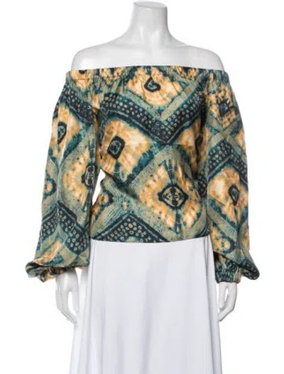 Pre-owned Ulla Johnson Silk Printed Blouse In Green