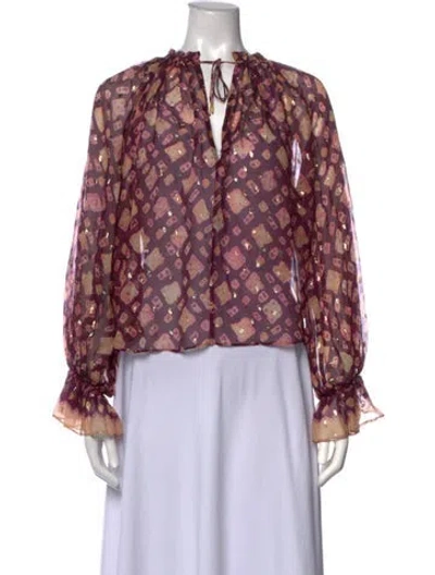 Pre-owned Ulla Johnson Silk Printed Blouse In Metallic/purple
