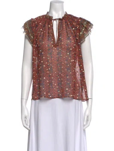 Pre-owned Ulla Johnson Silk Printed Blouse In Orange