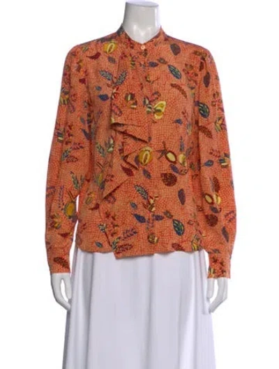 Pre-owned Ulla Johnson Silk Printed Blouse In Orange