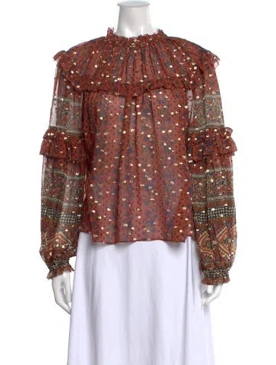 Pre-owned Ulla Johnson Silk Printed Blouse In Orange
