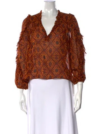 Pre-owned Ulla Johnson Silk Printed Blouse In Orange