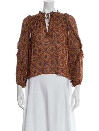 Pre-owned Ulla Johnson Silk Printed Blouse In Orange