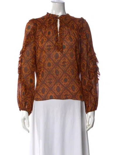 Pre-owned Ulla Johnson Silk Printed Blouse In Orange
