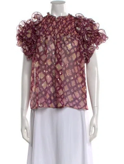 Pre-owned Ulla Johnson Silk Printed Blouse In Purple