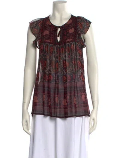 Pre-owned Ulla Johnson Silk Printed Blouse In Red