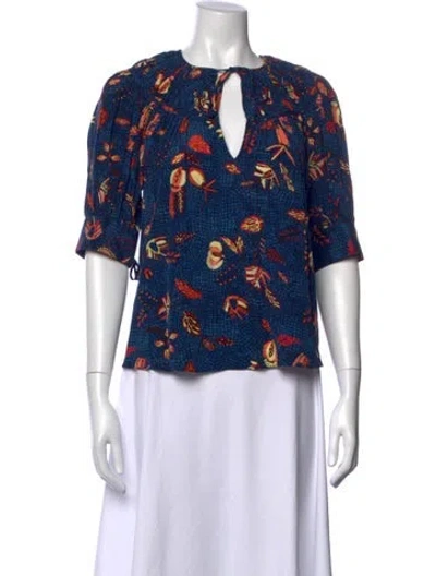 Pre-owned Ulla Johnson Silk Printed Blouse W/ Tags In Blue