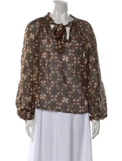 Pre-owned Ulla Johnson Silk Printed Blouse W/ Tags In Brown