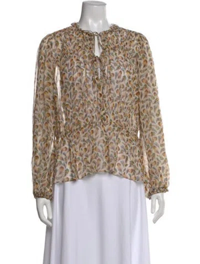 Pre-owned Ulla Johnson Silk Printed Blouse W/ Tags In Brown