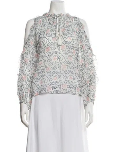 Pre-owned Ulla Johnson Silk Printed Blouse In White