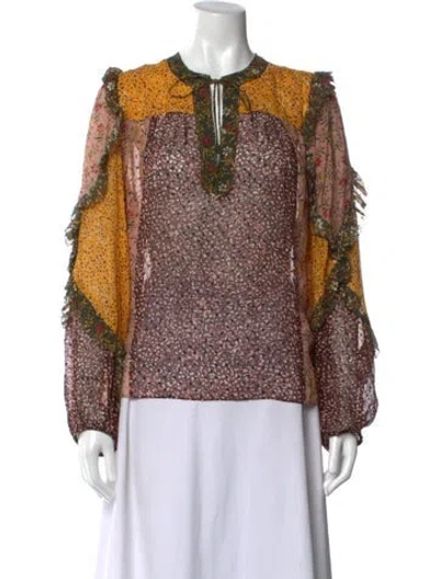 Pre-owned Ulla Johnson Silk Printed Blouse In Yellow