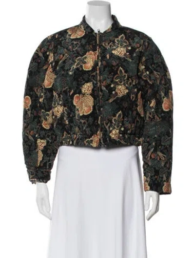 Pre-owned Ulla Johnson Silk Printed Bomber Jacket In Green