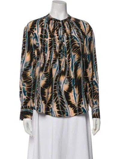 Pre-owned Ulla Johnson Silk Printed Button-up Top In Blue