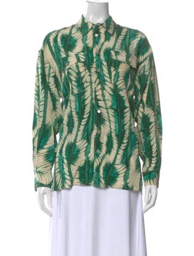 Pre-owned Ulla Johnson Silk Printed Button-up Top W/ Tags In Green