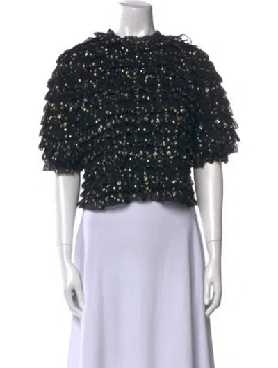 Pre-owned Ulla Johnson Silk Printed Crop Top In Black