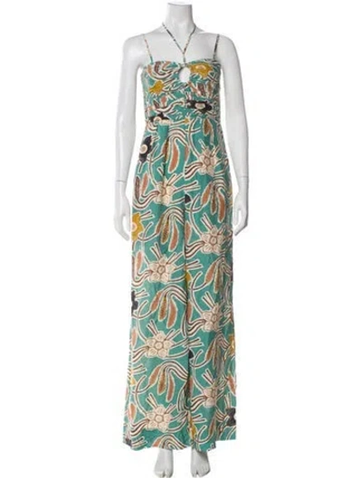 Pre-owned Ulla Johnson Silk Printed Jumpsuit In Green