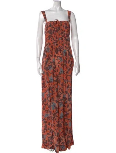 Pre-owned Ulla Johnson Silk Printed Jumpsuit In Orange
