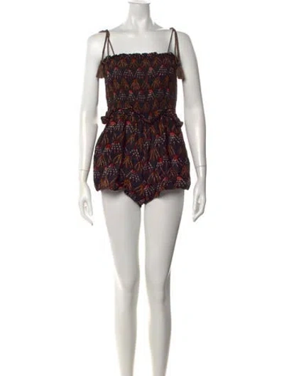 Pre-owned Ulla Johnson Silk Printed Romper In Black
