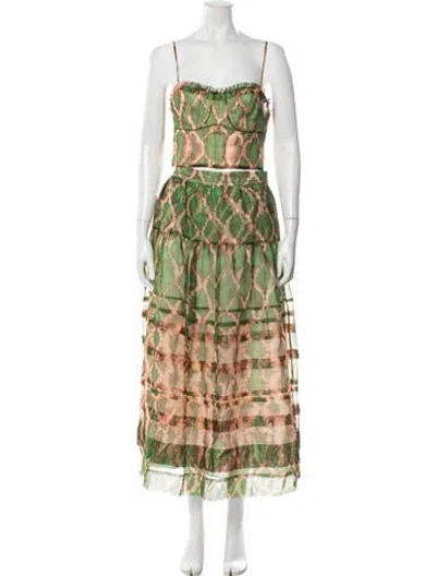 Pre-owned Ulla Johnson Silk Printed Skirt Set In Green